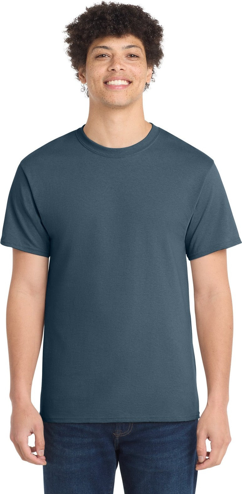 Front View of Steel Blue Port & Co Core Cotton Tee. PC54