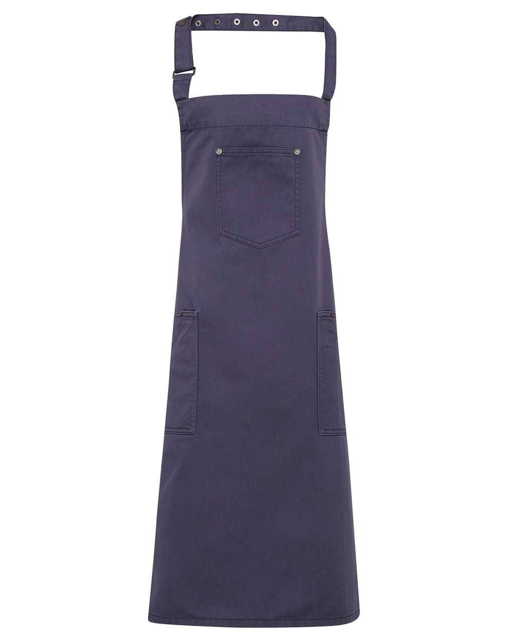 Front View of Steel Cotton Chino Bib Apron with Pocket - RP132
