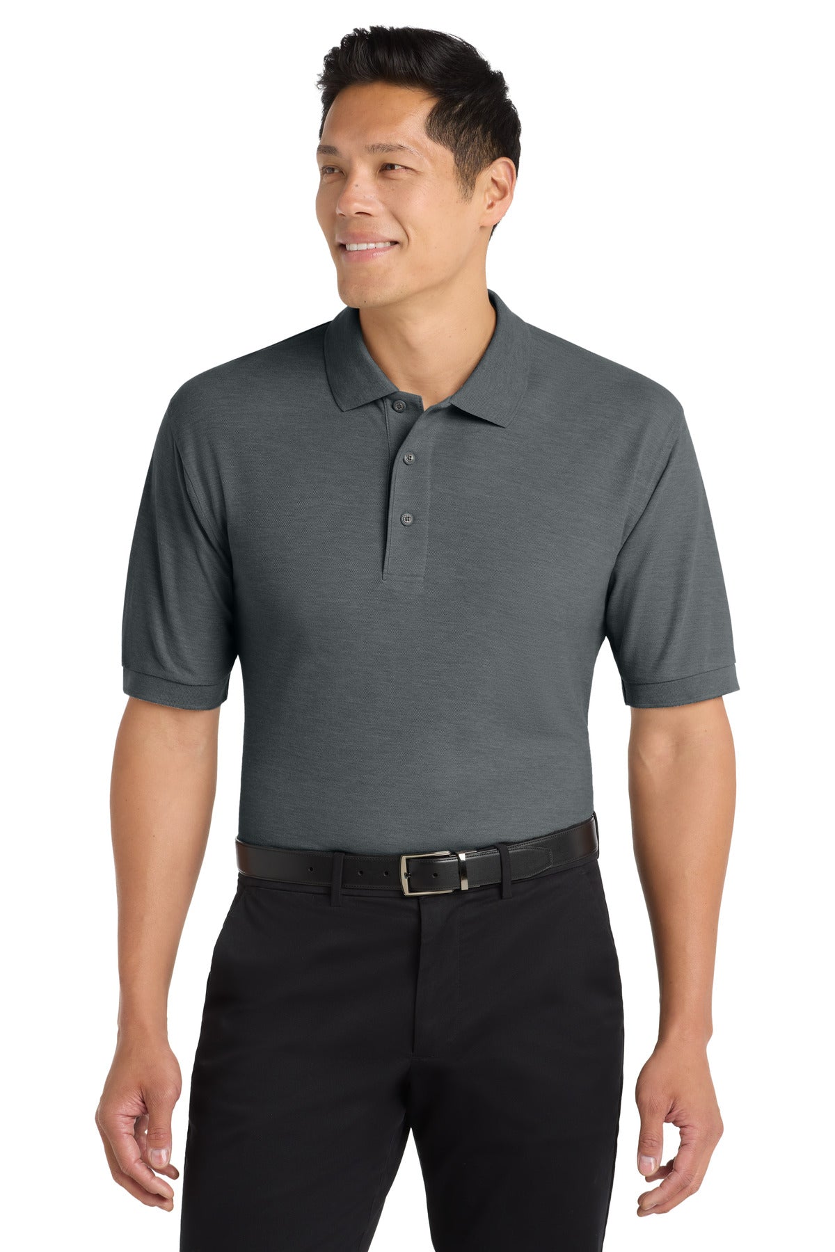 Front View of Steel Grey Port Authority Extended Size Silk Touch Polo K500ES