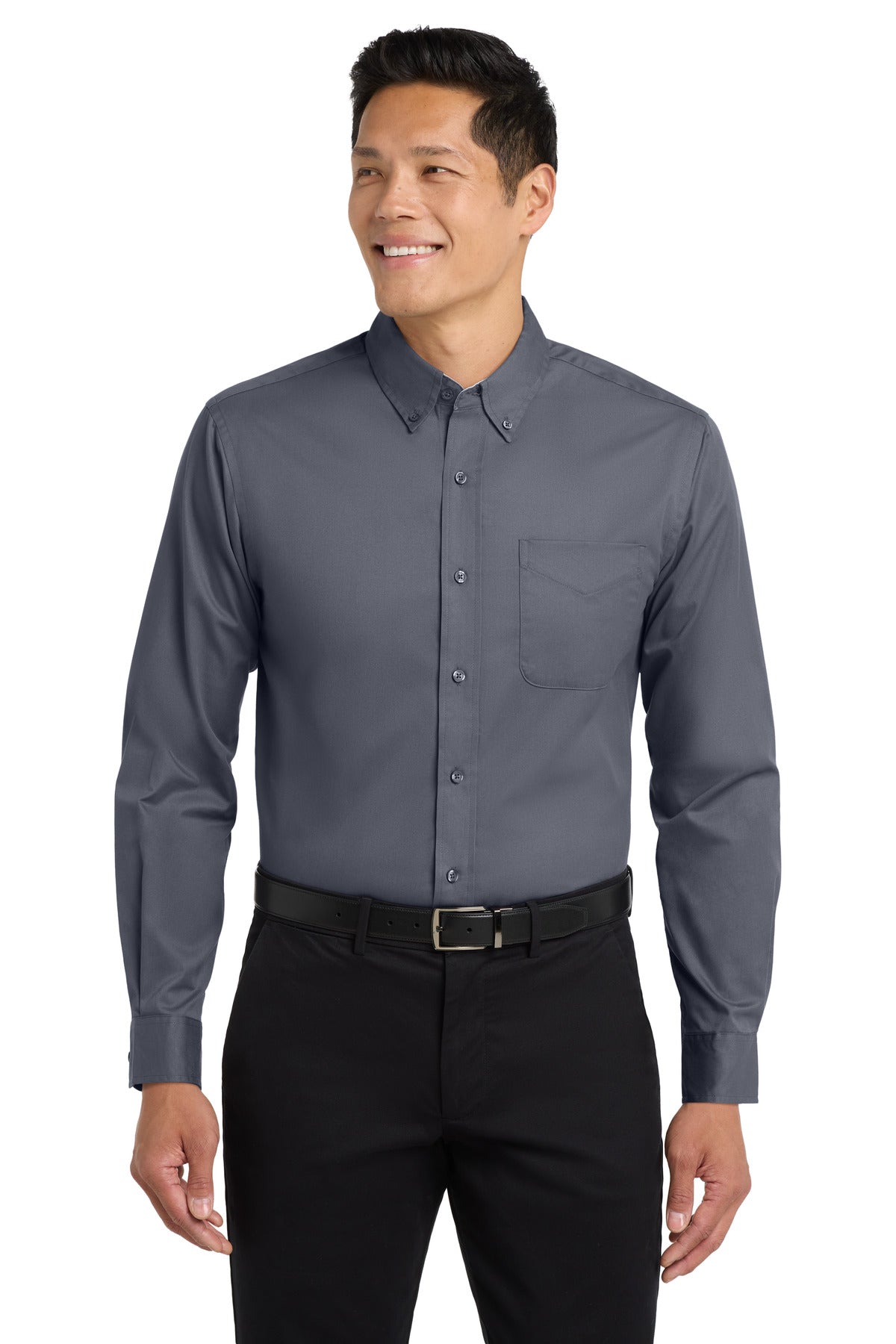 Front View of Steel Grey Port Authority Long Sleeve Easy Care Shirt S608