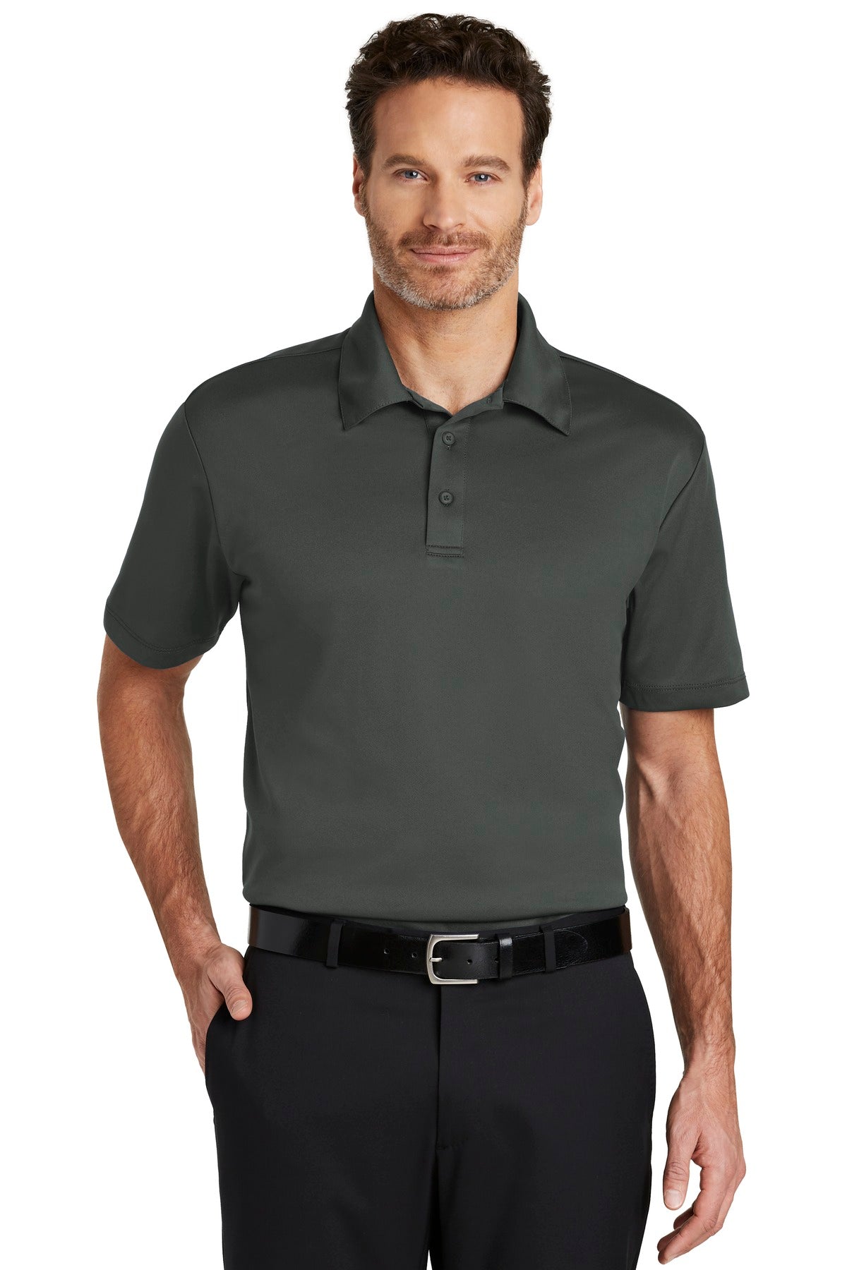 Front View of Steel Grey Port Authority Silk Touch Performance Polo. K540