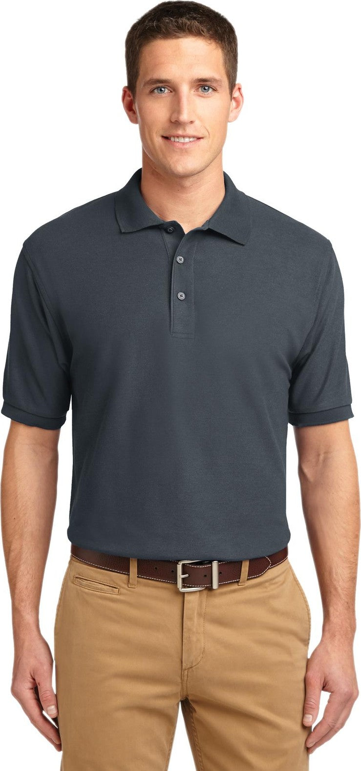 Front View of Steel Grey Port Authority Silk Touch Polo K500