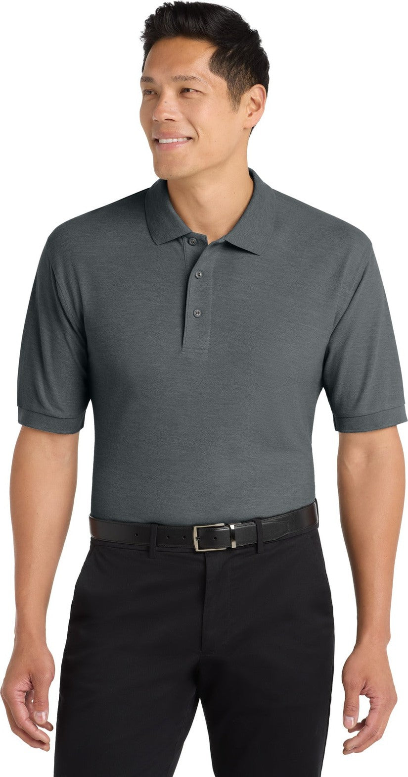Front View of Steel Grey Port Authority Silk Touch Polo K500