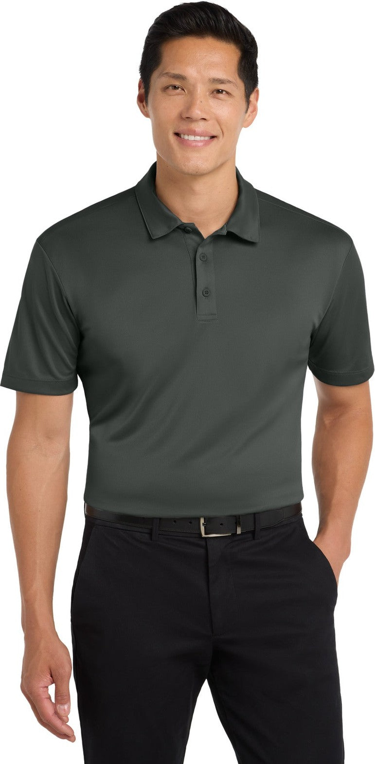 Front View of Steel Grey Port Authority Tall Silk Touch Performance Polo. TLK540