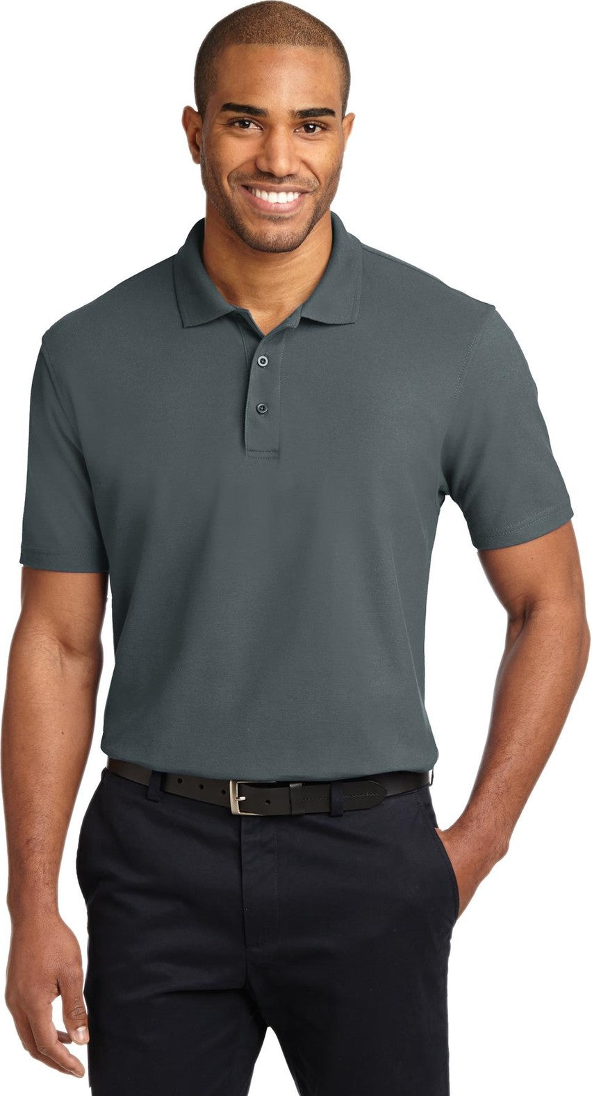 Front View of Steel Grey Port Authority Tall Stain-Release Polo. TLK510