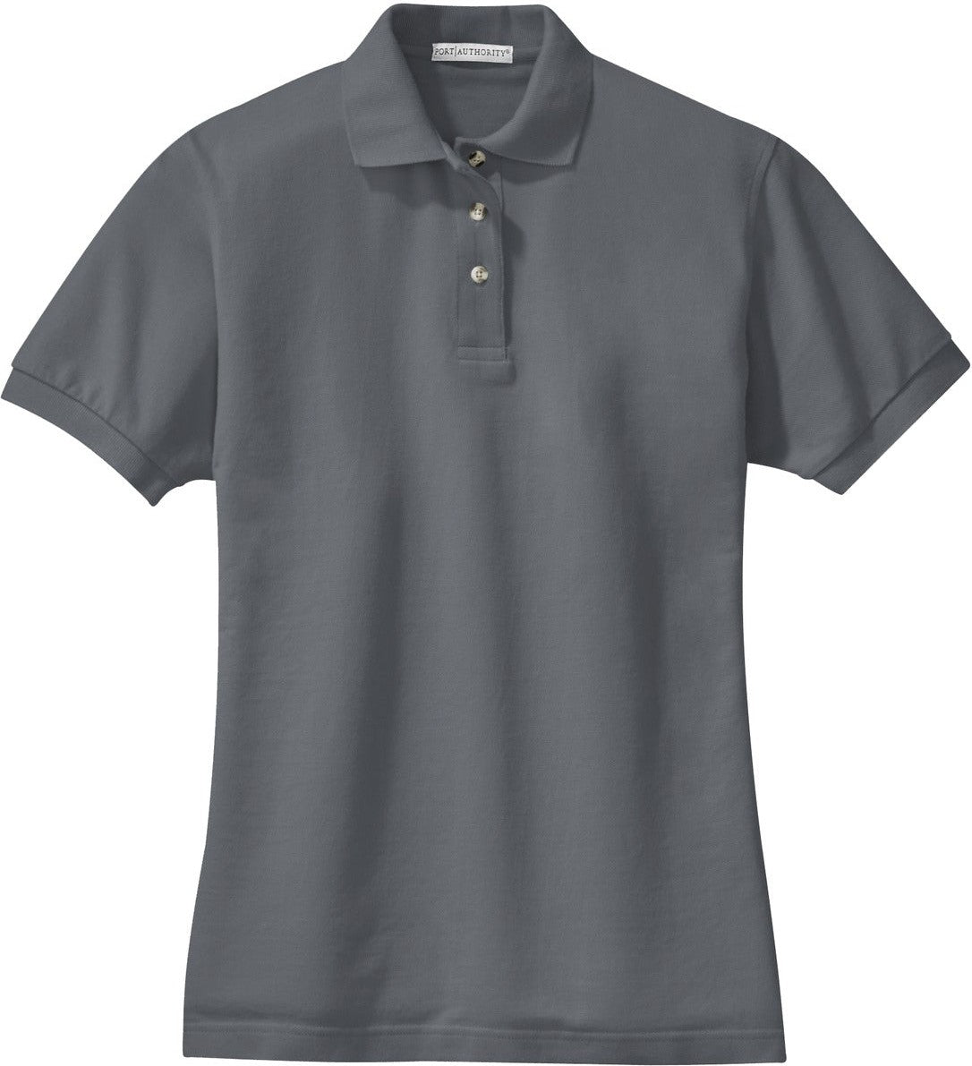 Front View of Steel Grey Port Authority Women's Heavyweight Cotton Pique Polo. L420