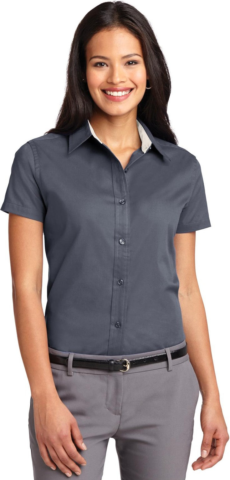 Front View of Steel Grey Port Authority Women's Short Sleeve Easy Care Shirt. L508