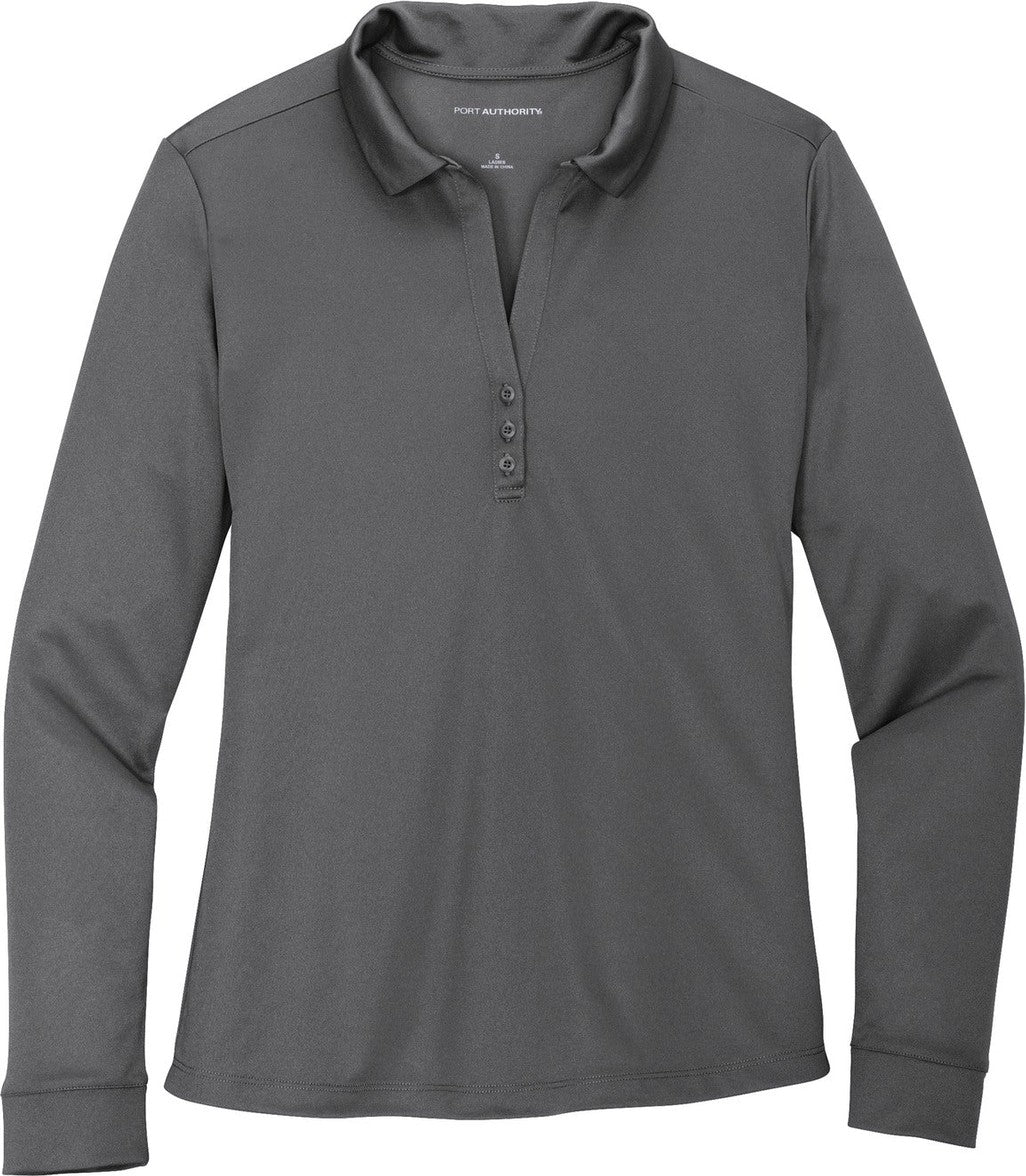 Front View of Steel Grey Port Authority Women's Silk Touch Performance Long Sleeve Polo. L540LS