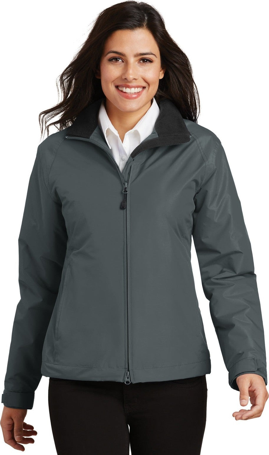 Front View of Steel Gy/Tr Bk Port Authority Women's Challenger Jacket. L354