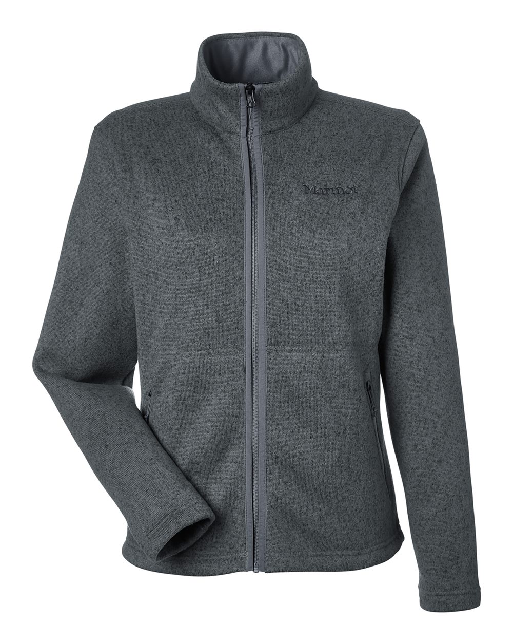 Front View of Steel Onyx Heather Women&#39;s Drop Line Fleece Jacket - M16250