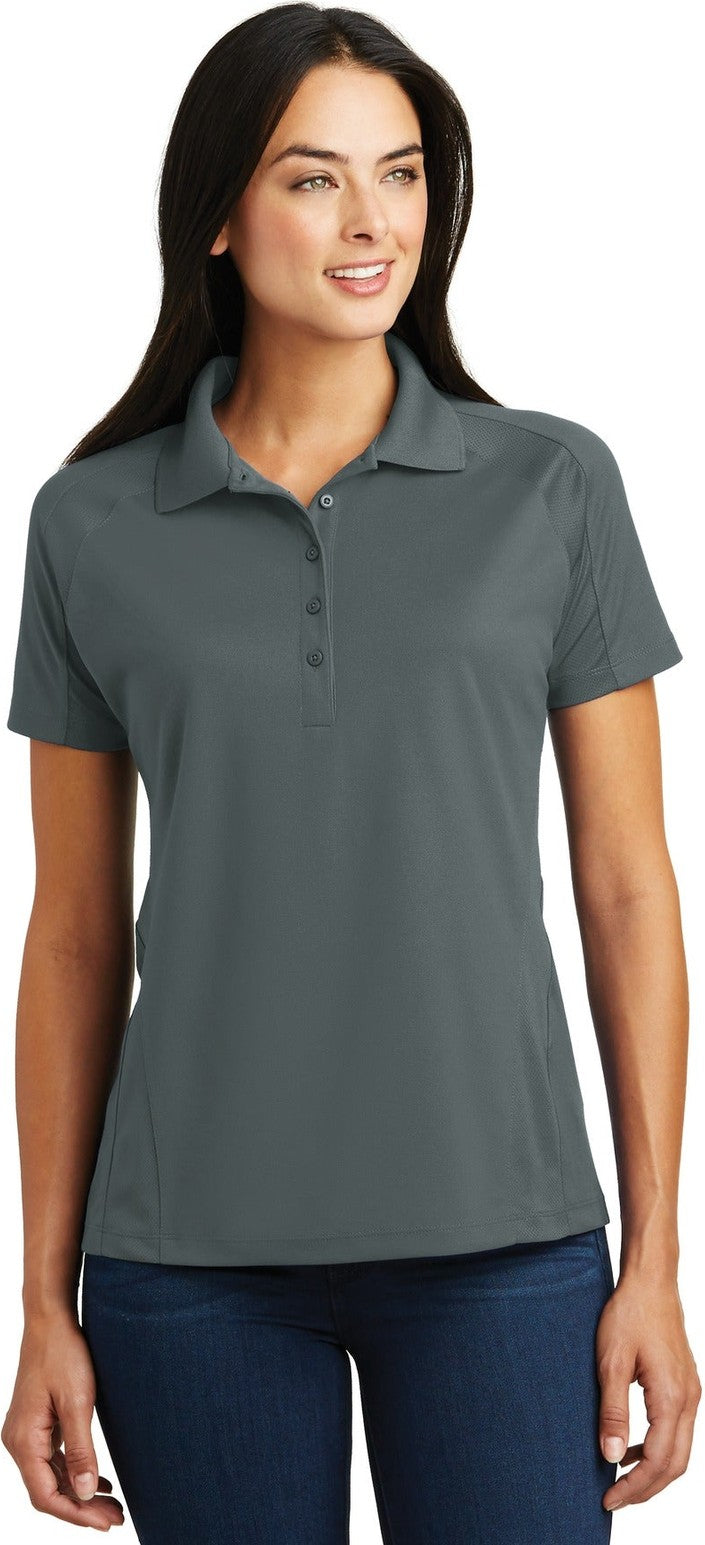 Front View of Steel Sport-Tek Women's Dri-Mesh Pro Polo. L474