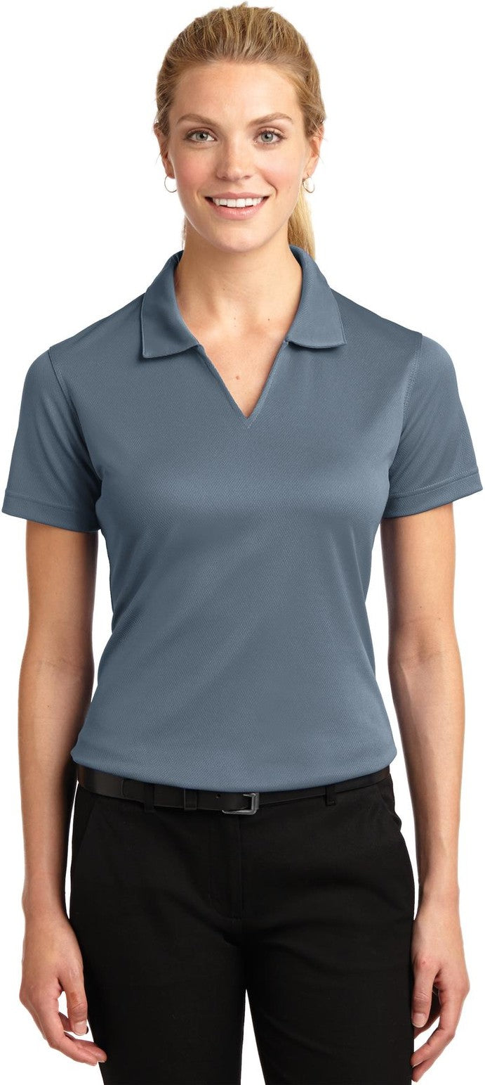 Front View of Steel Sport-Tek Women's Dri-Mesh V-Neck Polo. L469