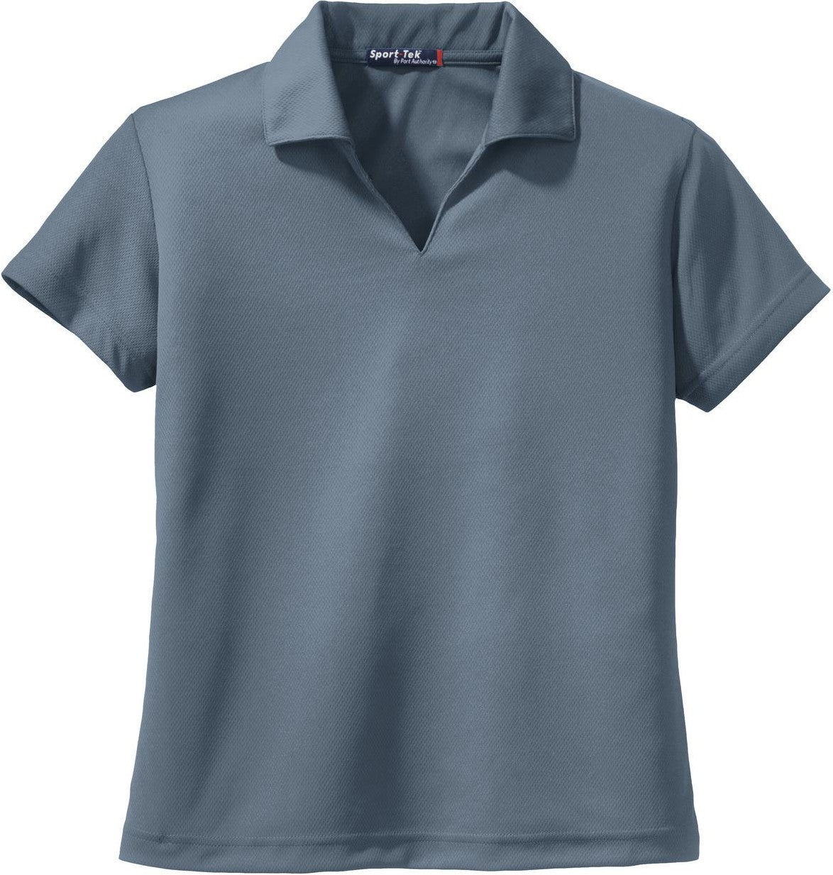 Front View of Steel Sport-Tek Women's Dri-Mesh V-Neck Polo. L469