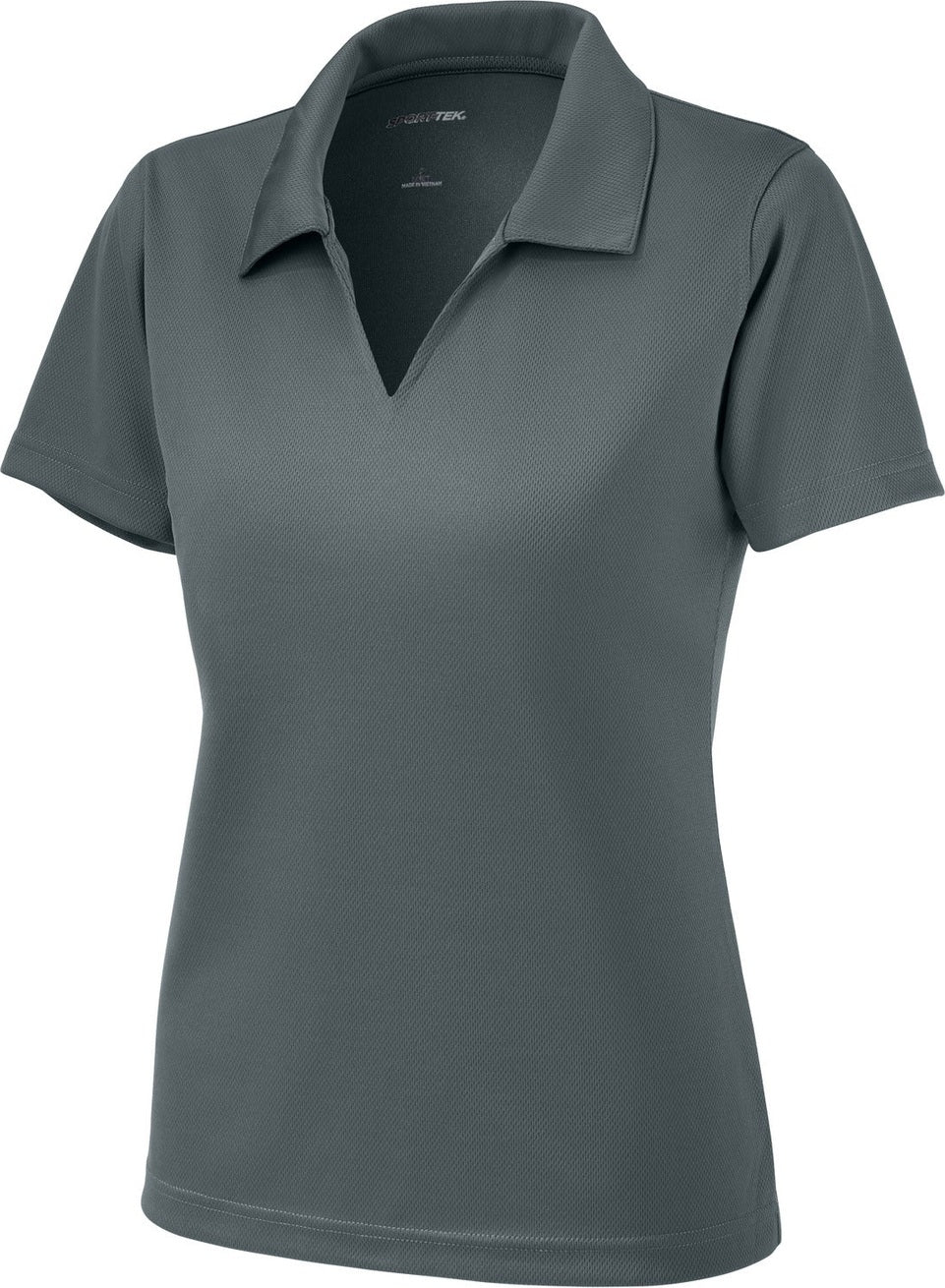 Front View of Steel Sport-Tek Women's Dri-Mesh V-Neck Polo. L469