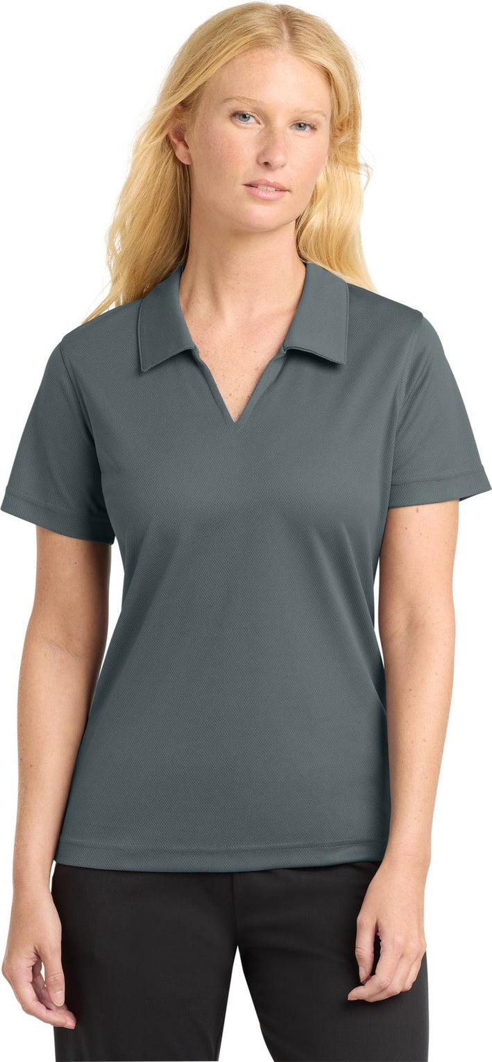 Front View of Steel Sport-Tek Women's Dri-Mesh V-Neck Polo. L469