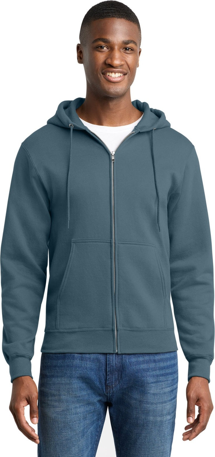Front View of SteelBlue Port & Co Core Fleece Full-Zip Hooded Sweatshirt. PC78ZH