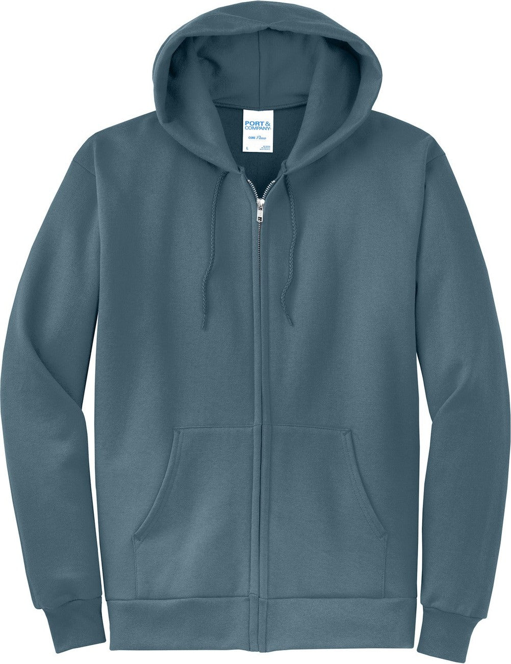 Front View of SteelBlue Port & Co Core Fleece Full-Zip Hooded Sweatshirt. PC78ZH