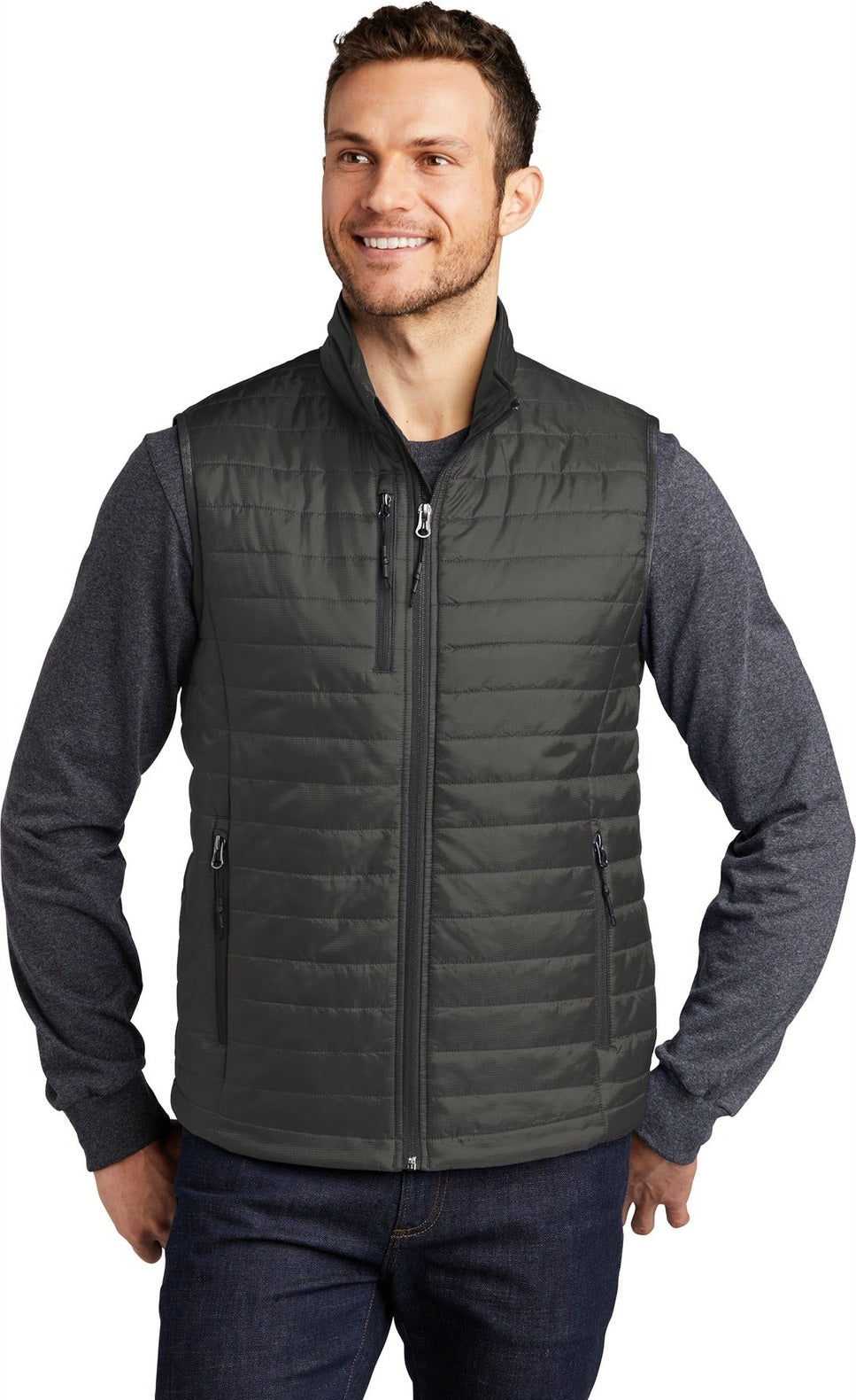 Front View of Sterl Gry/Grph Port Authority Packable Puffy Vest J851