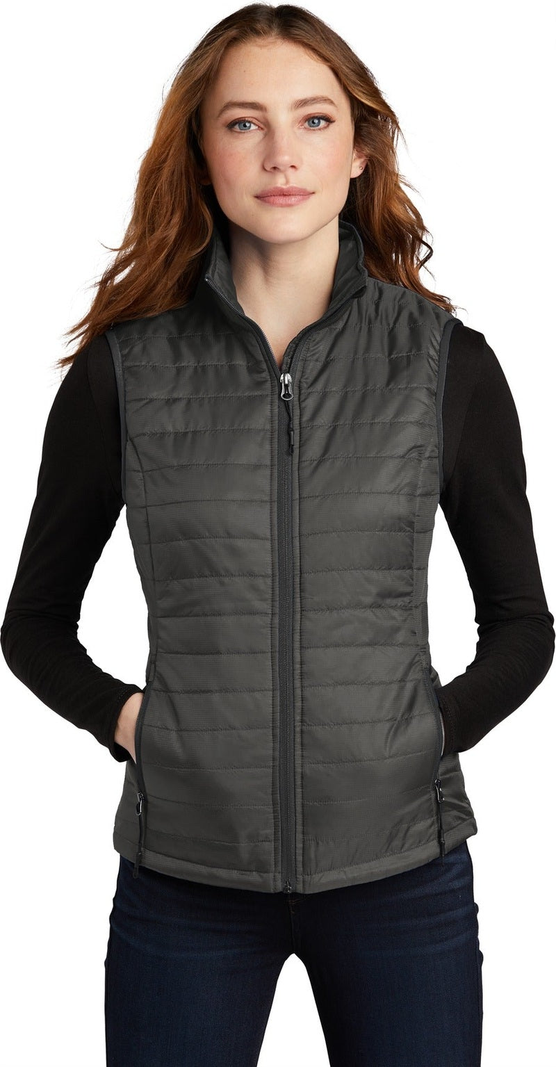 Front View of Sterl Gry/Grph Port Authority Women's Packable Puffy Vest L851
