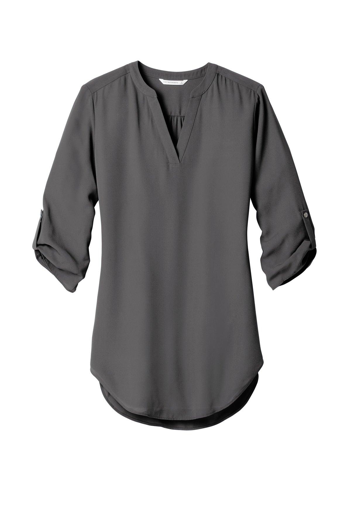 Front View of Sterling Grey Port Authority Women's 3/4-Sleeve Tunic Blouse. LW701