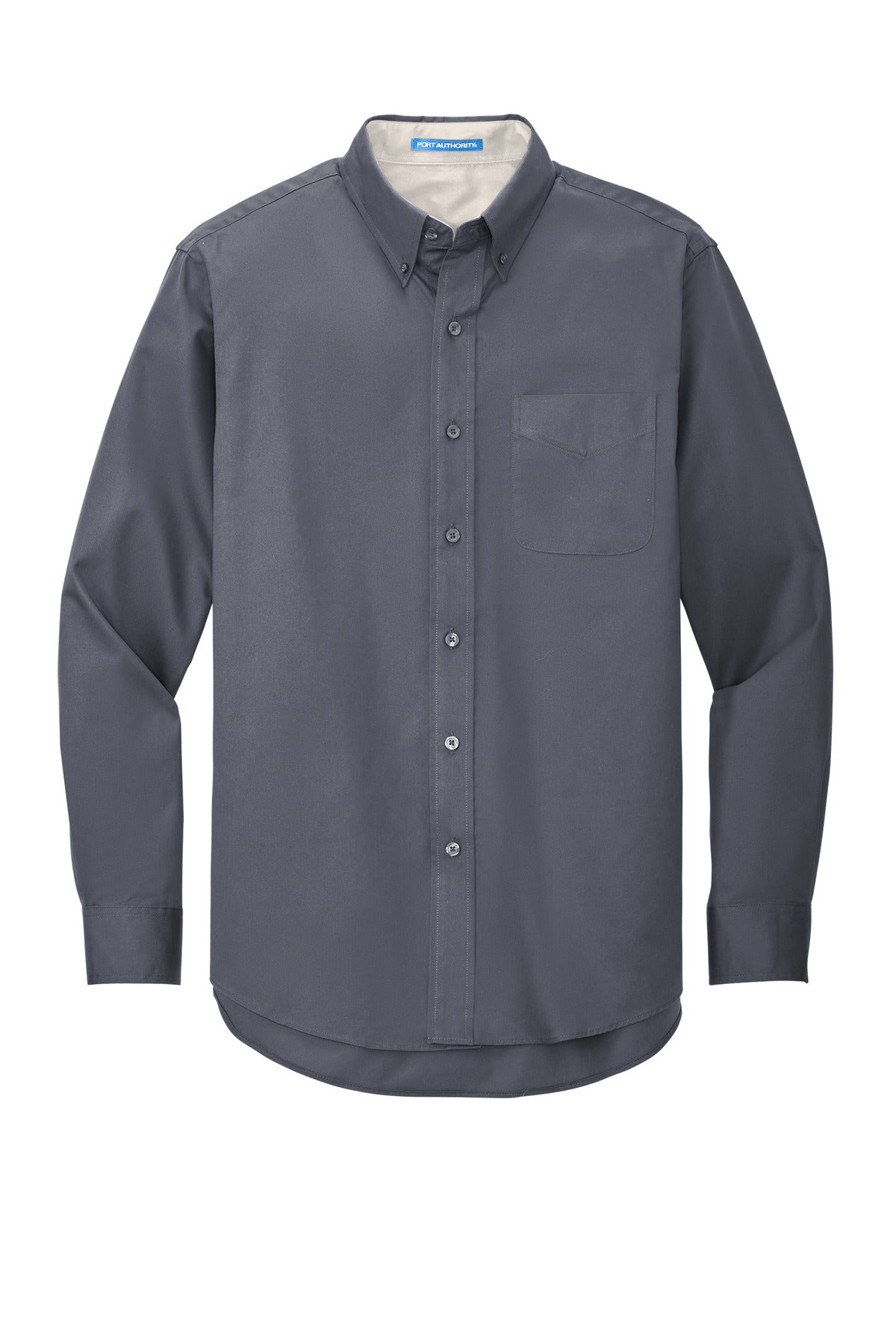 Front View of Stl Grey/Lt St Port Authority Tall Long Sleeve Easy Care Shirt. TLS608