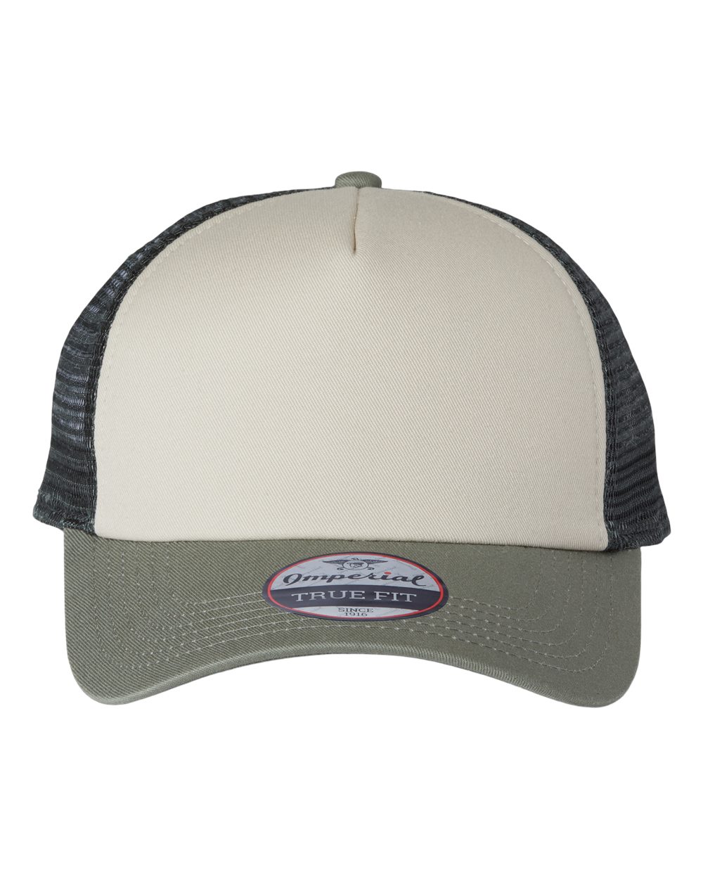 Front View of Stone/ Moss/ Charcoal North Country Trucker Cap - 1287