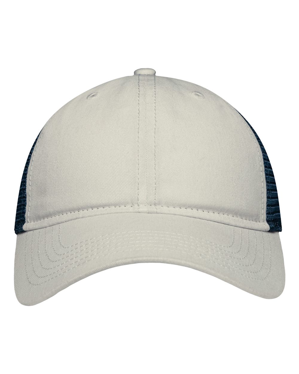 Front View of Stone/ Navy Mesh Dad Hat Fit - SP1750