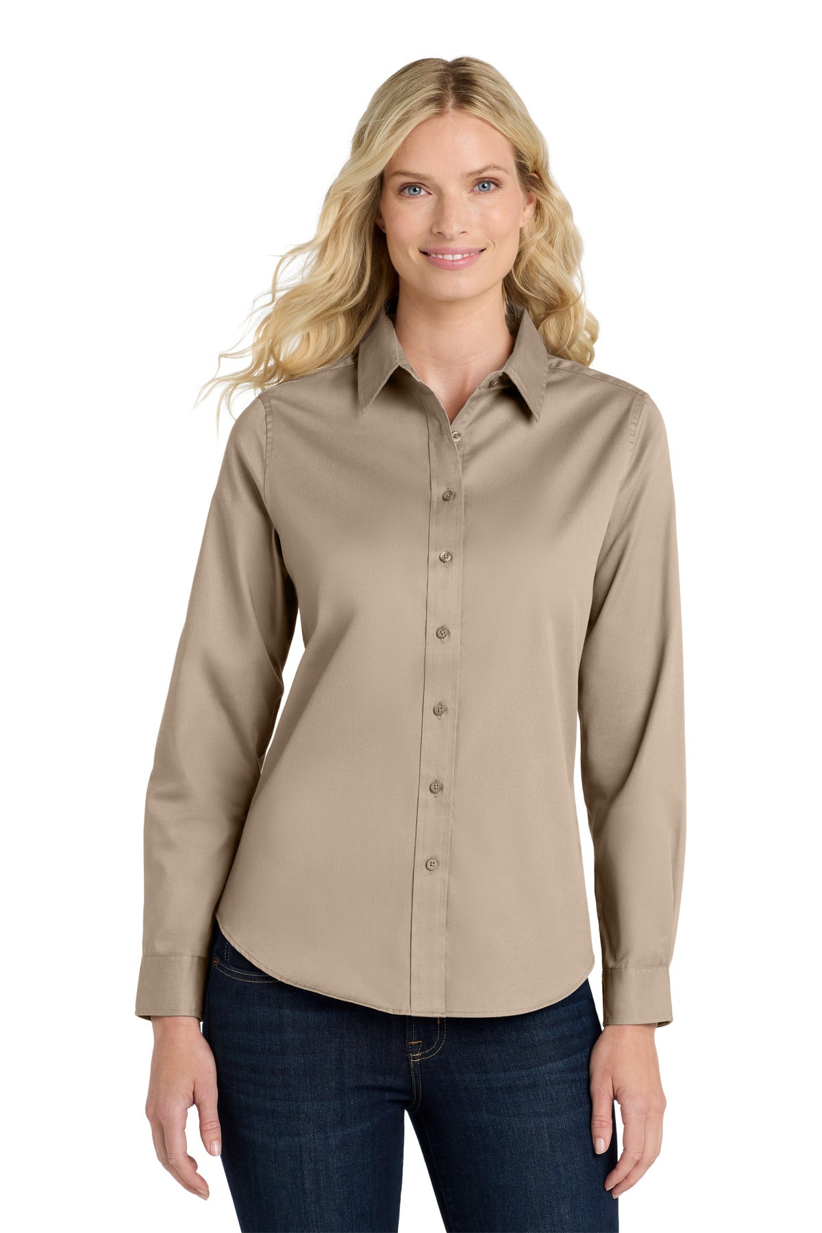 Front View of Stone Port Authority Women's Long Sleeve Easy Care Shirt. L608