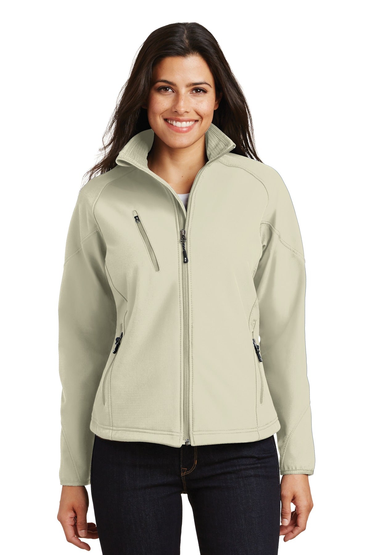 Front View of Stone Port Authority Women's Textured Soft Shell Jacket. L705