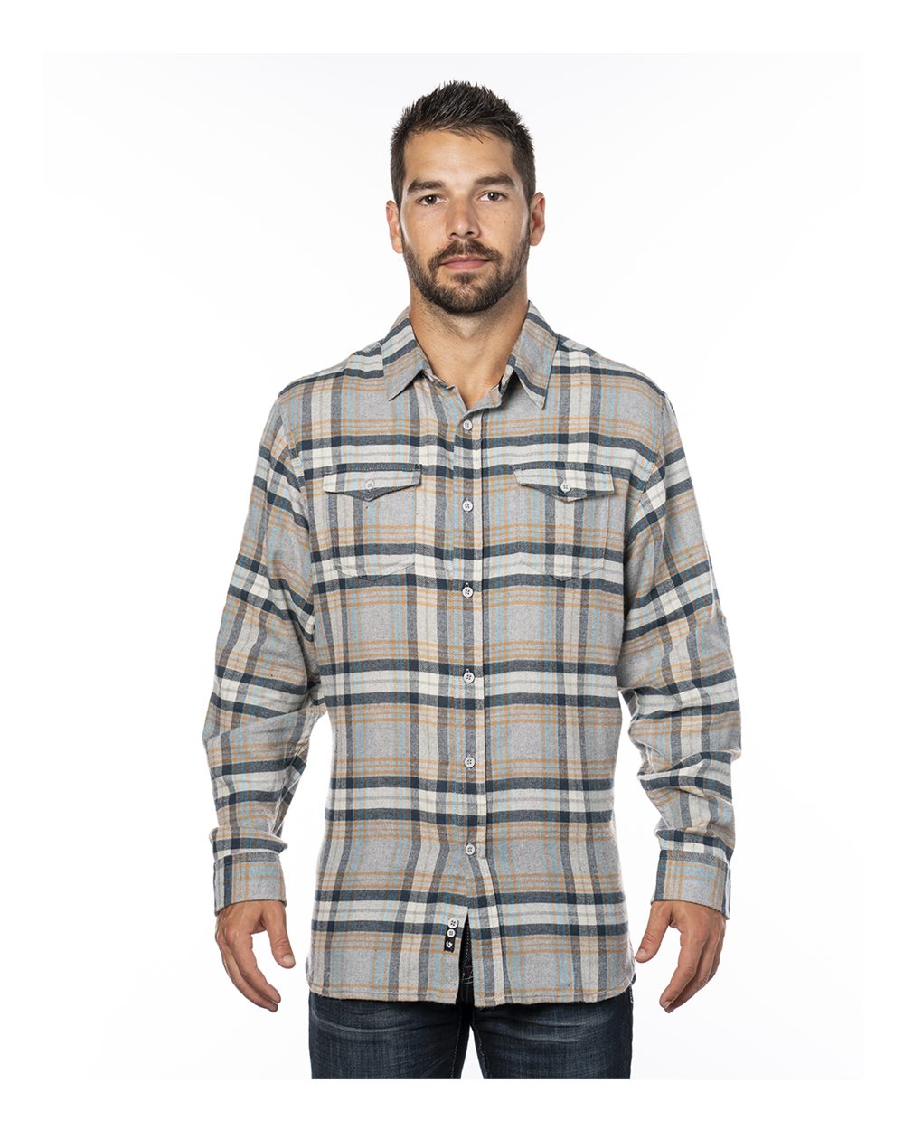 Front View of Stone Yarn-Dyed Flannel Shirt - 8210