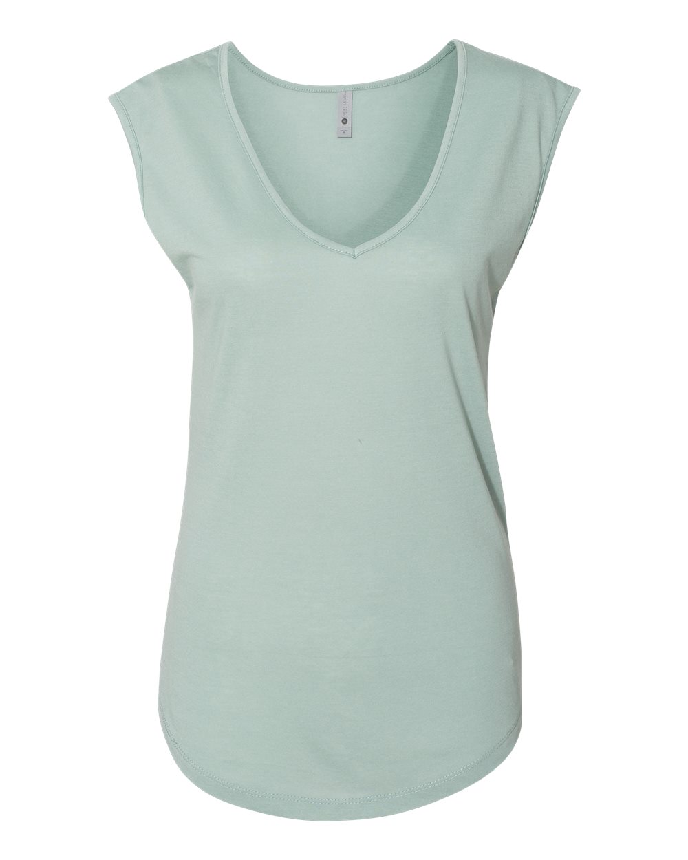 Front View of Stonewash Green Women&#39;s Festival Sleeveless Deep V-Neck T-Shirt - 5040