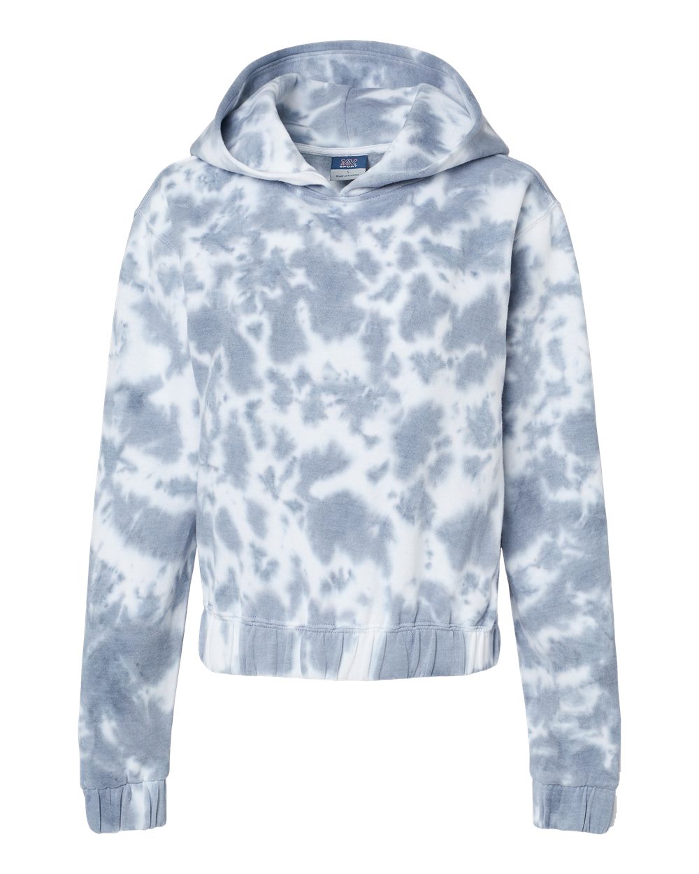 Front View of Stonewash Women's Sueded Fleece Tie-Dyed Crop Hooded Sweatshirt - W23718