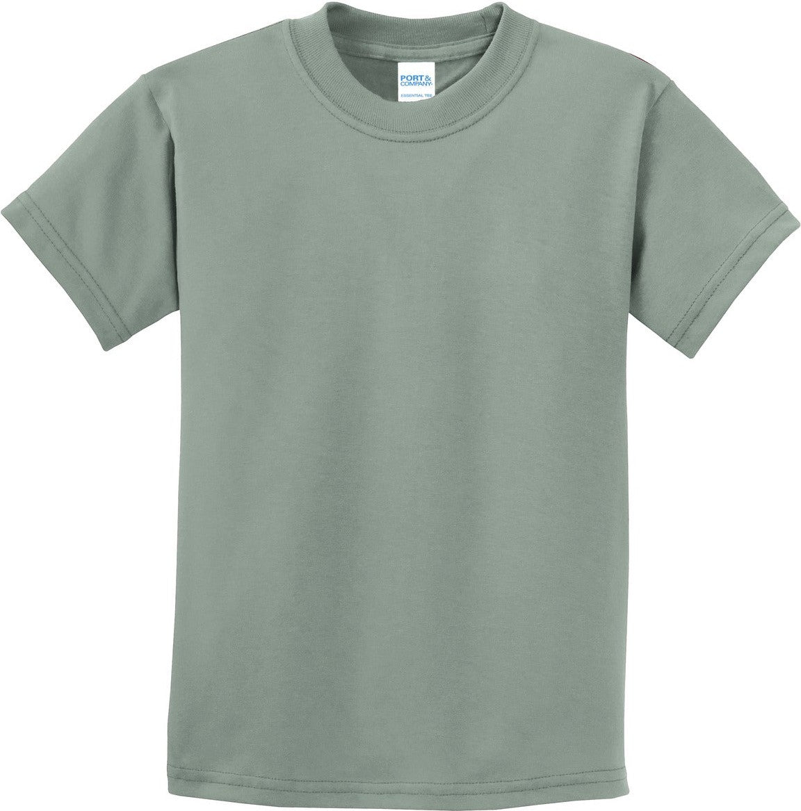 Front View of Stonewshd Grn Port & Co Youth Essential Tee. PC61Y