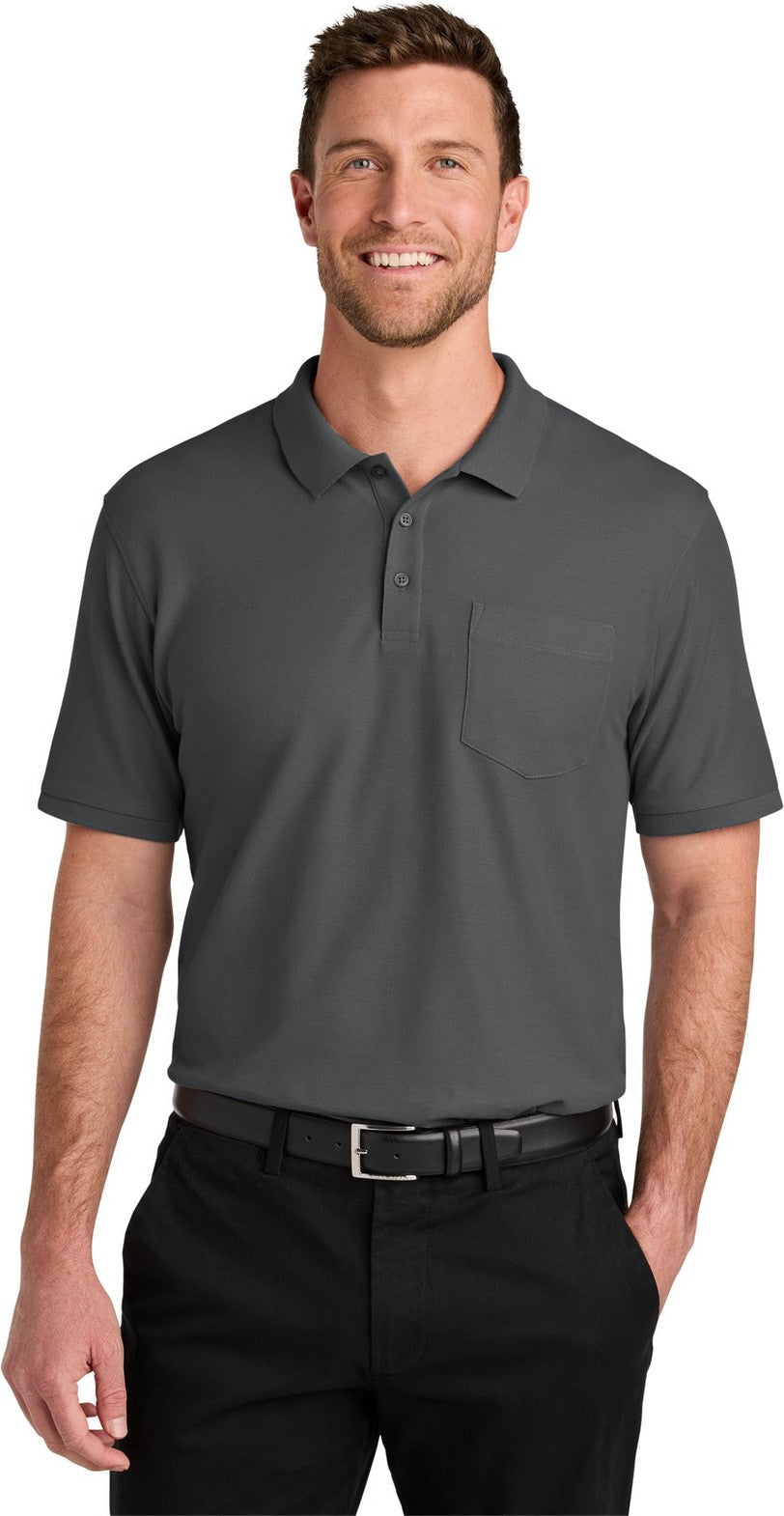 Front View of StormGrey Port Authority Tall Wearever Signature Pique Pocket Polo TLK200P