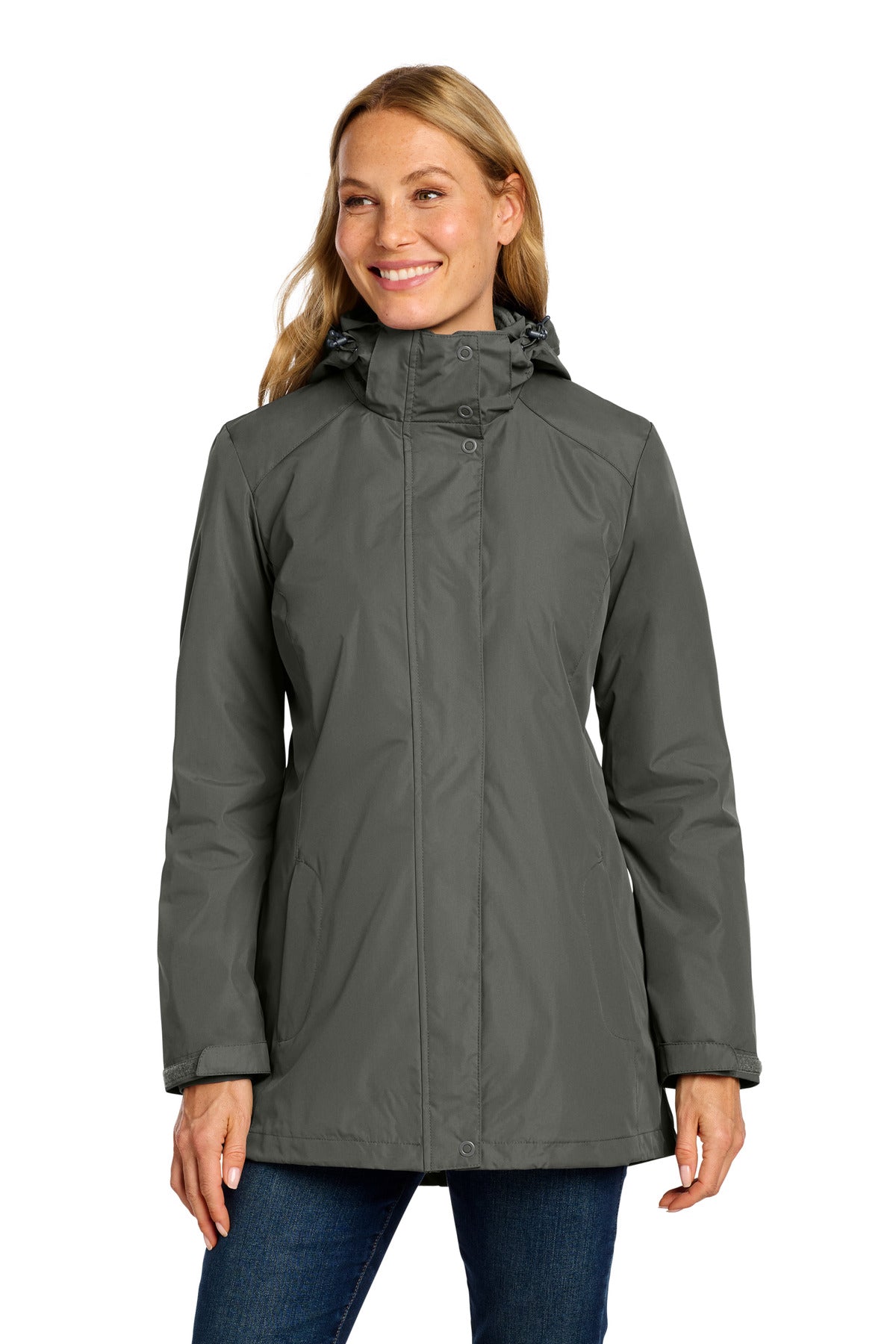 Front View of StormGrey Port Authority Women's All-Weather 3-in-1 Jacket L123