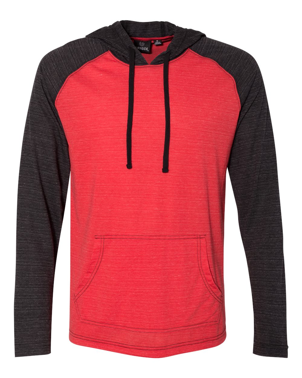 Front View of Striated Red/ Striated Black Yarn-Dyed Hooded Raglan T-Shirt - 8127