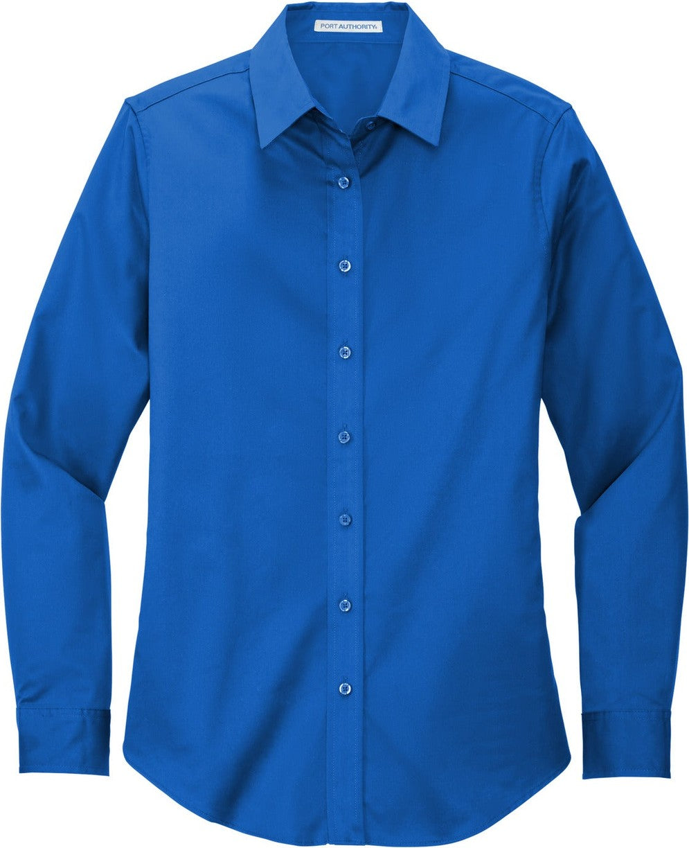 Front View of Strong Blue Port Authority Women's Long Sleeve Easy Care Shirt. L608