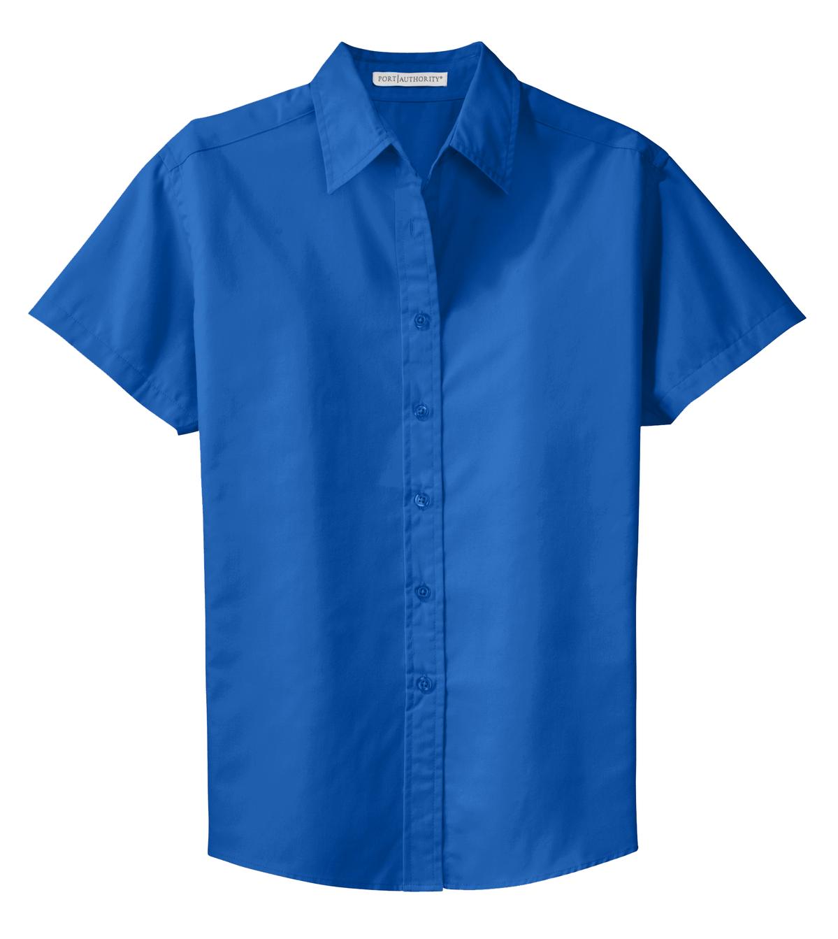 Front View of Strong Blue Port Authority Women's Short Sleeve Easy Care Shirt. L508