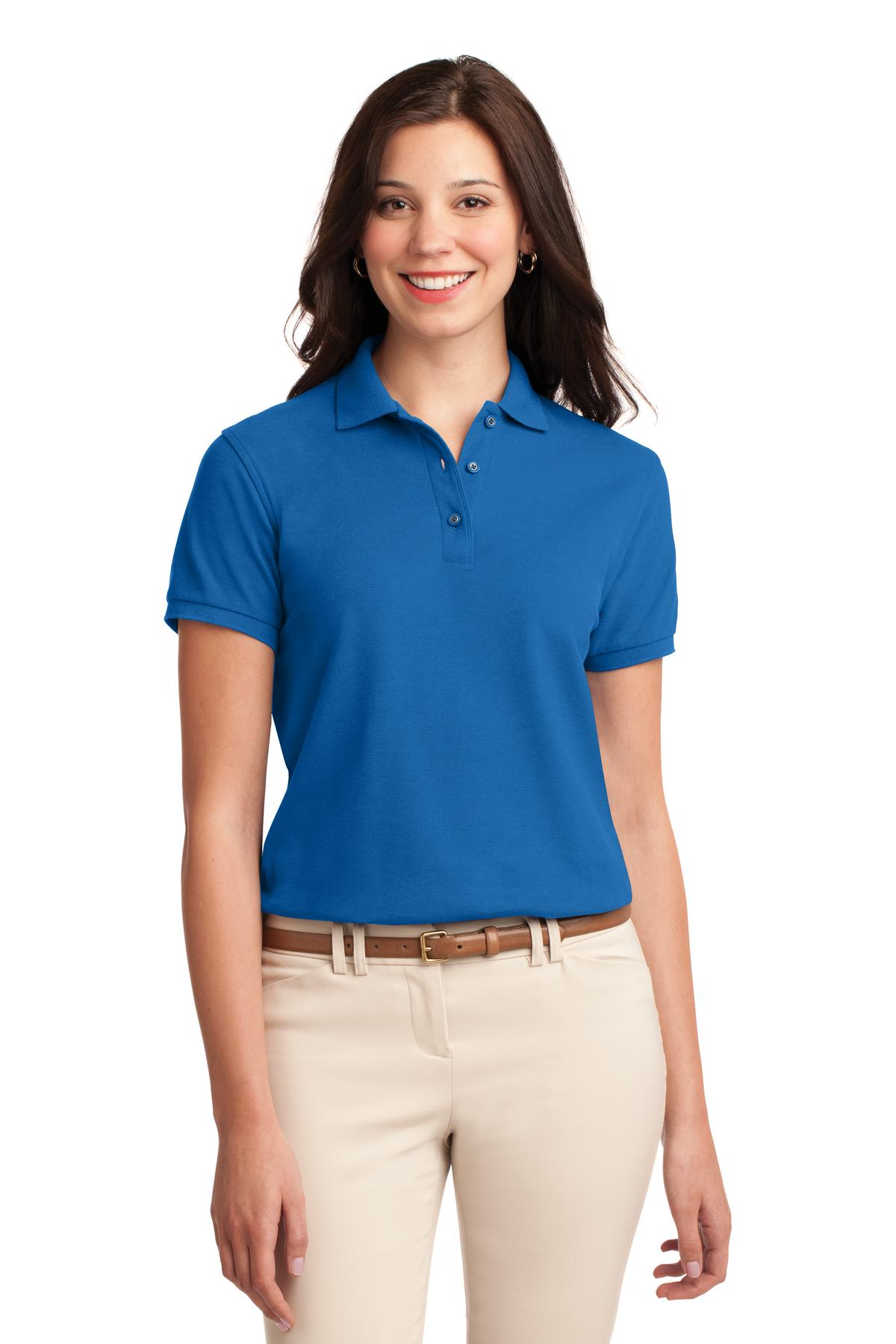 Front View of Strong Blue Port Authority Women's Silk Touch Polo. L500
