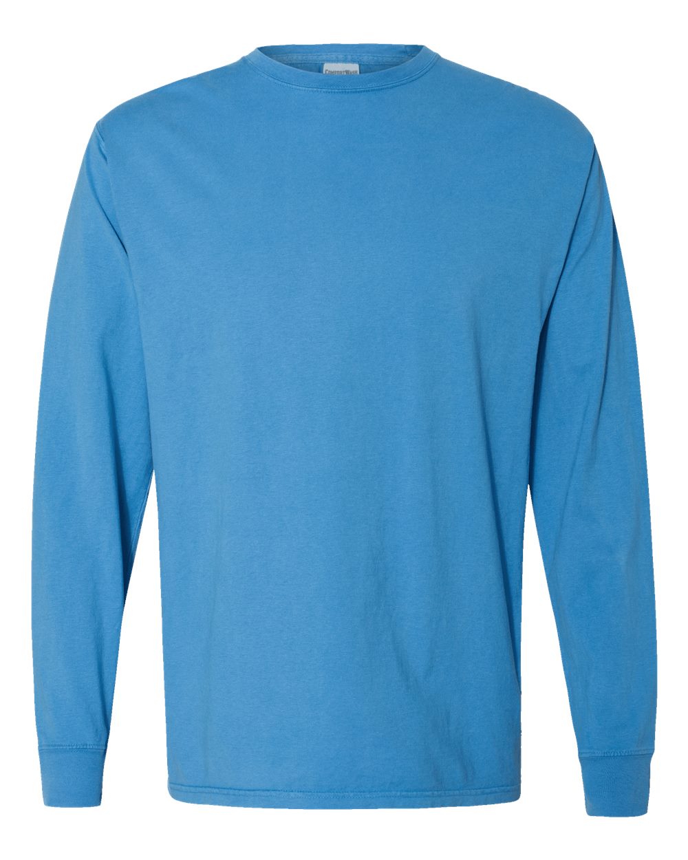 Front View of Summer Sky Blue Garment-Dyed Long Sleeve T-Shirt - GDH200