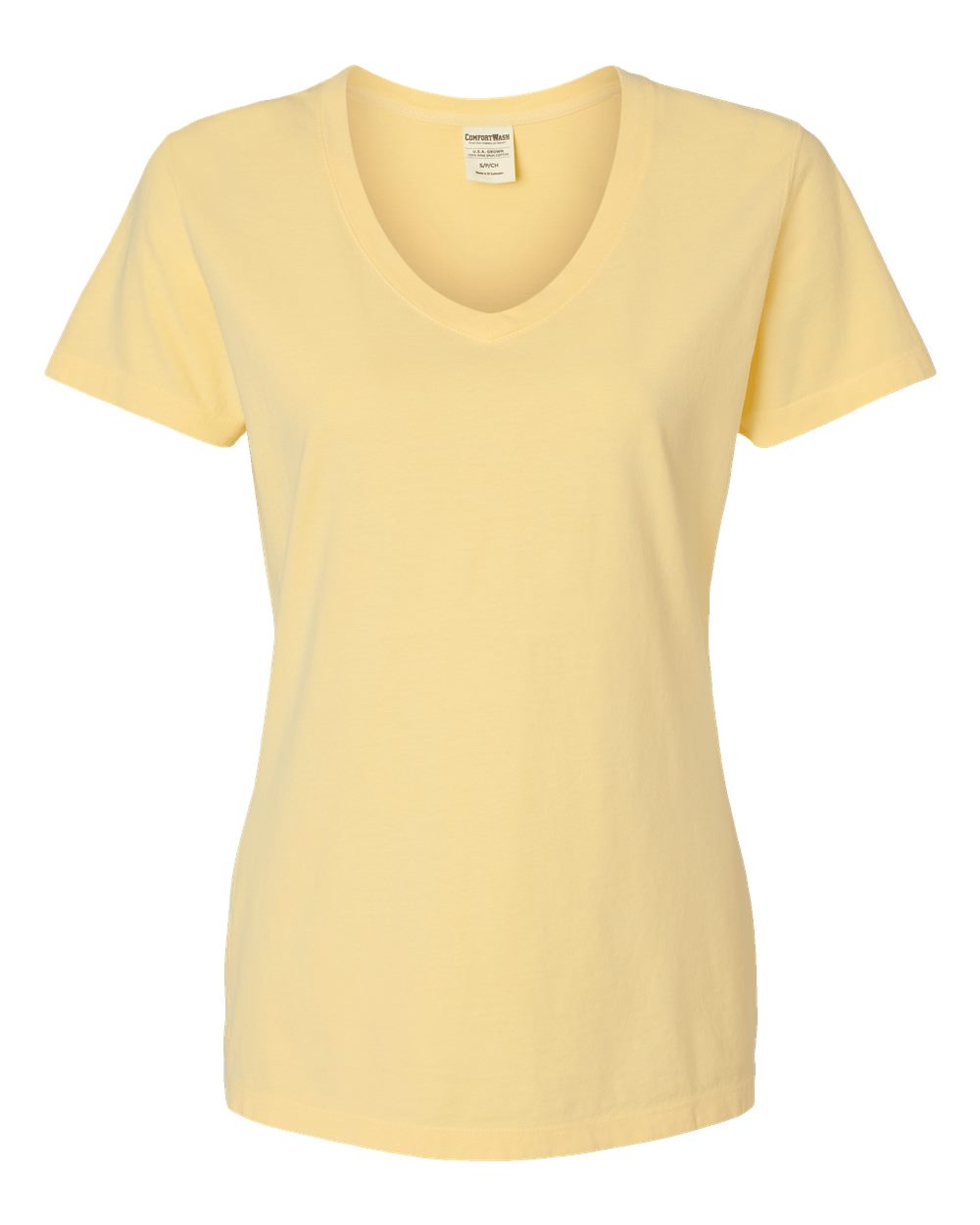 Front View of Summer Squash Yellow Garment-Dyed Women's V-Neck T-Shirt - GDH125