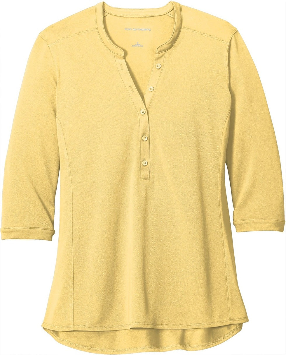 Front View of Sunbeam Yellow Port Authority Women's UV Choice Pique Henley LK750