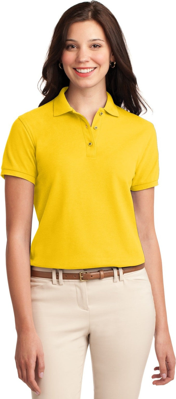 Front View of Sunflower Yllw Port Authority Women's Silk Touch Polo. L500