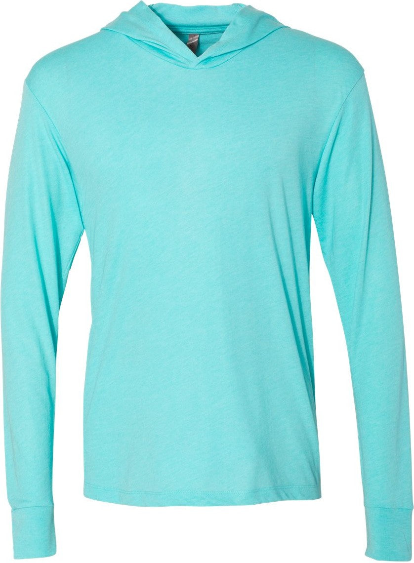 Front View of Tahiti Blue Triblend Hooded Long Sleeve Pullover - 6021