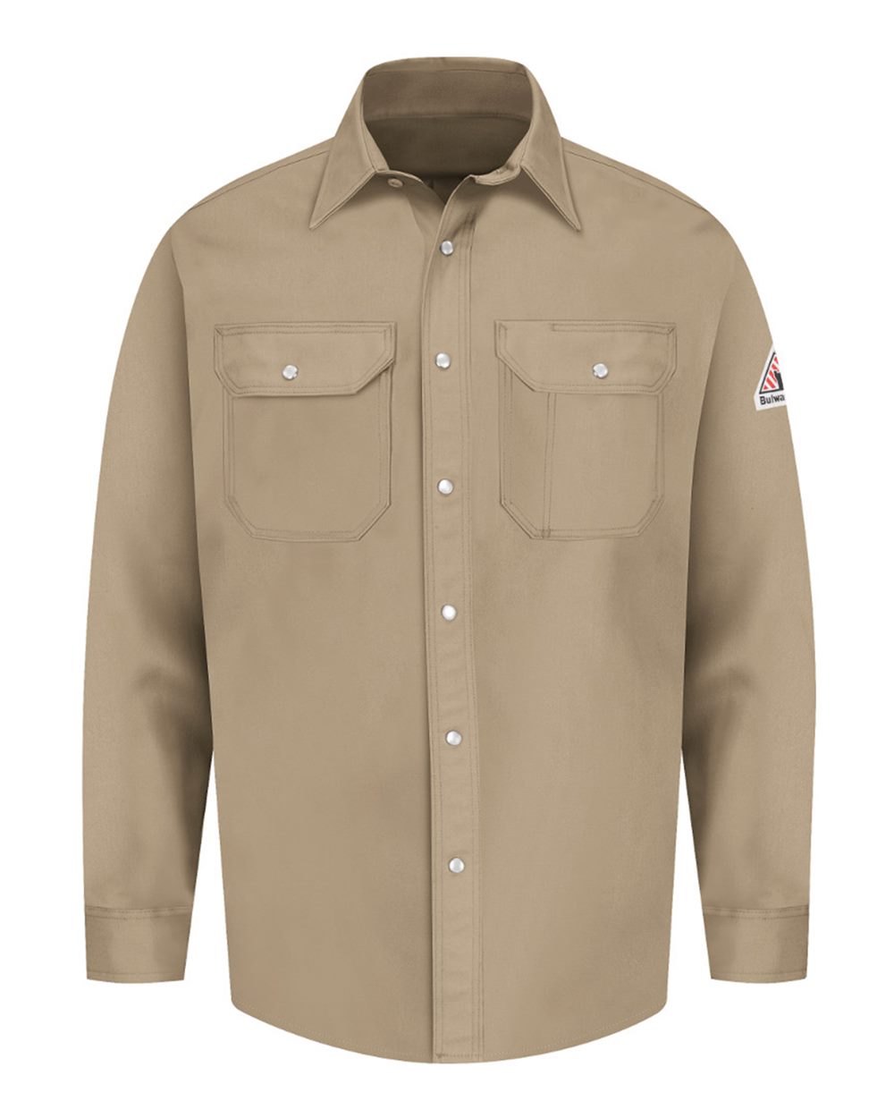 Front View of Tan Snap-Front Uniform Shirt - EXCEL FR - SES2