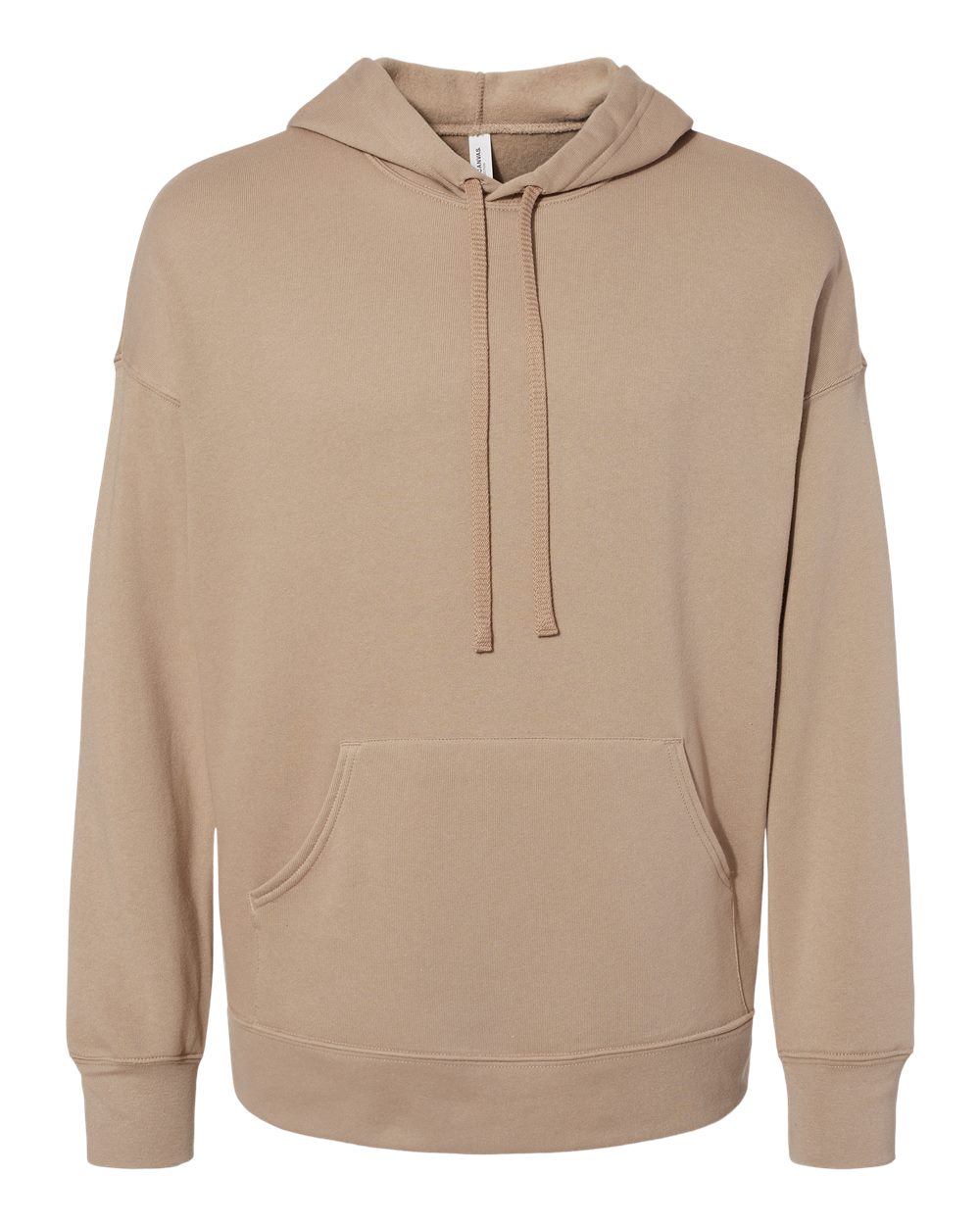 Front View of Tan Sponge Fleece Drop Shoulder Hoodie - 3729
