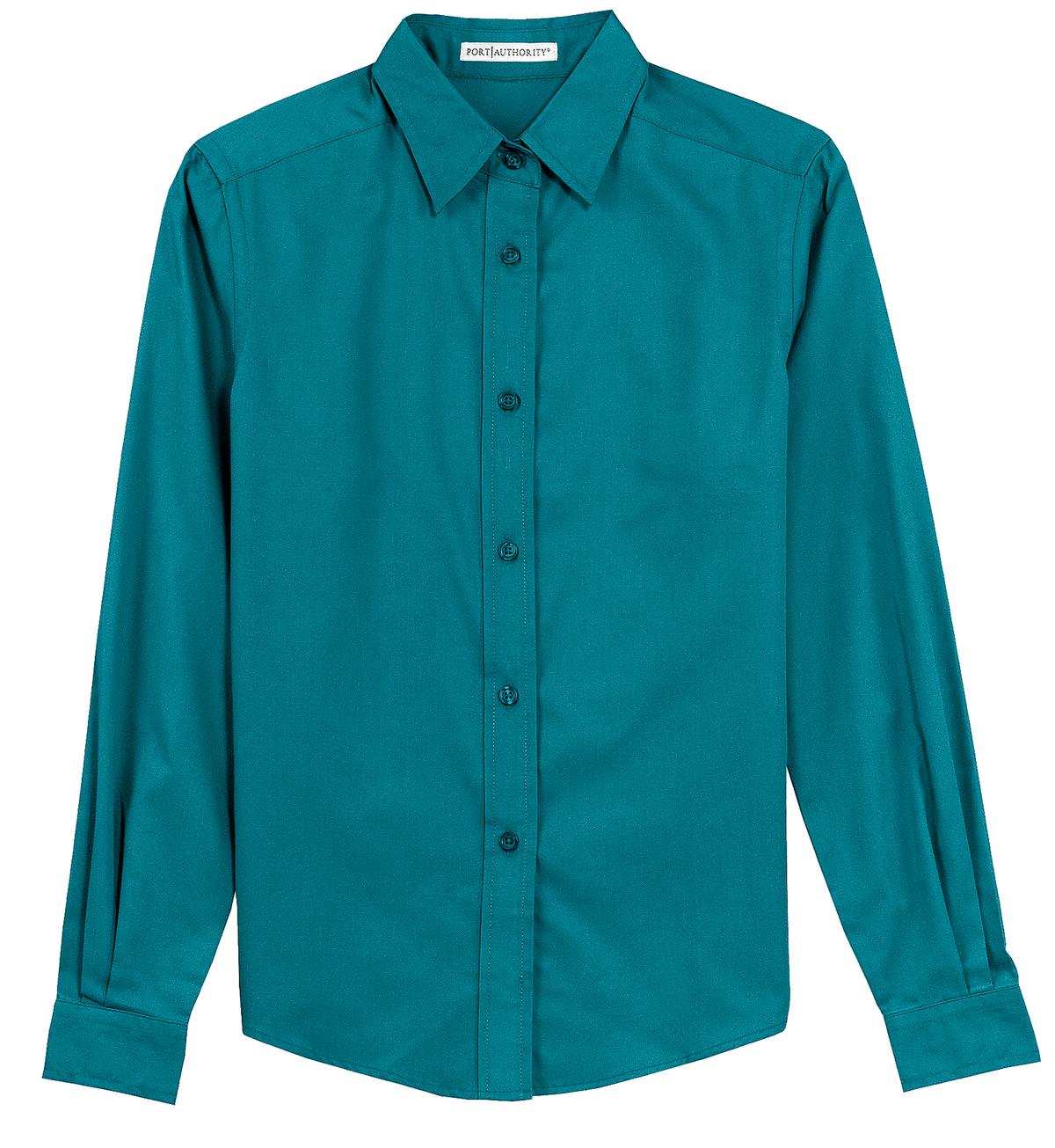 Front View of Teal Green Port Authority Women's Long Sleeve Easy Care Shirt. L608