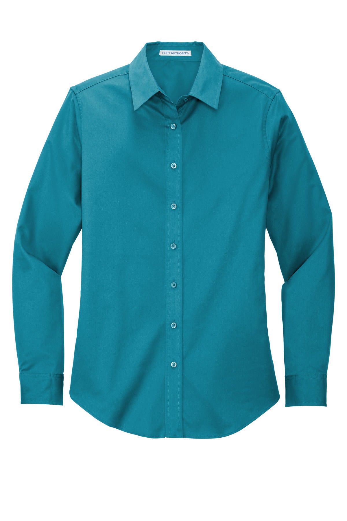 Front View of Teal Green Port Authority Women's Long Sleeve Easy Care Shirt. L608