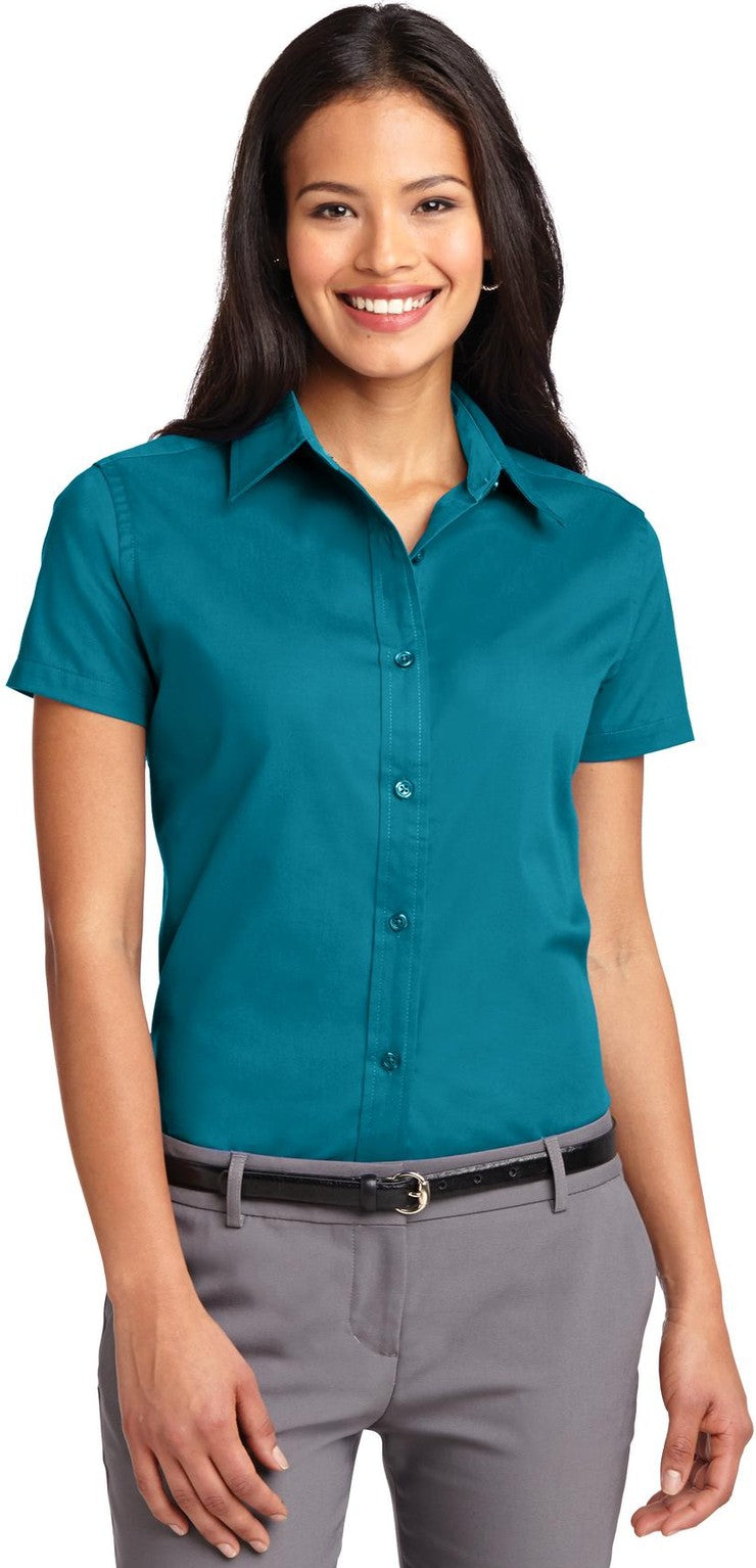 Front View of Teal Green Port Authority Women's Short Sleeve Easy Care Shirt. L508