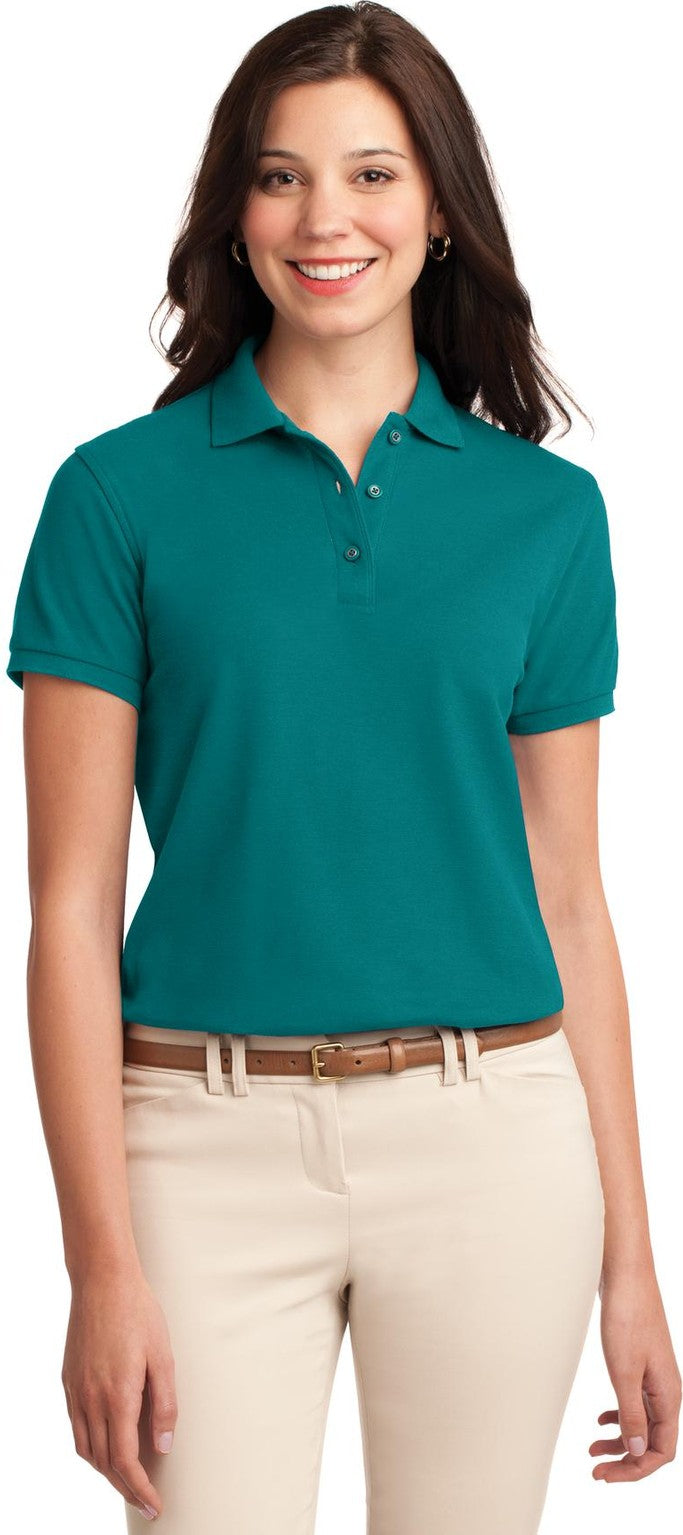 Front View of Teal Green Port Authority Women's Silk Touch Polo. L500